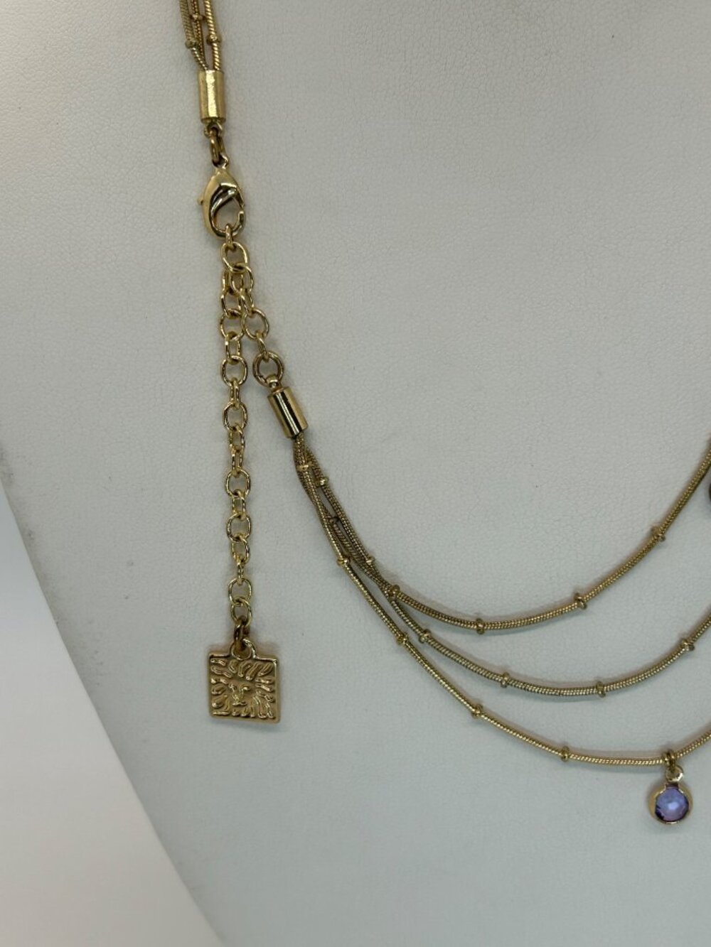 Anne Klein Gold-Tone Necklace Bib Multi-Strand Lavender Crystal Drop Statement - Picture 9 of 12